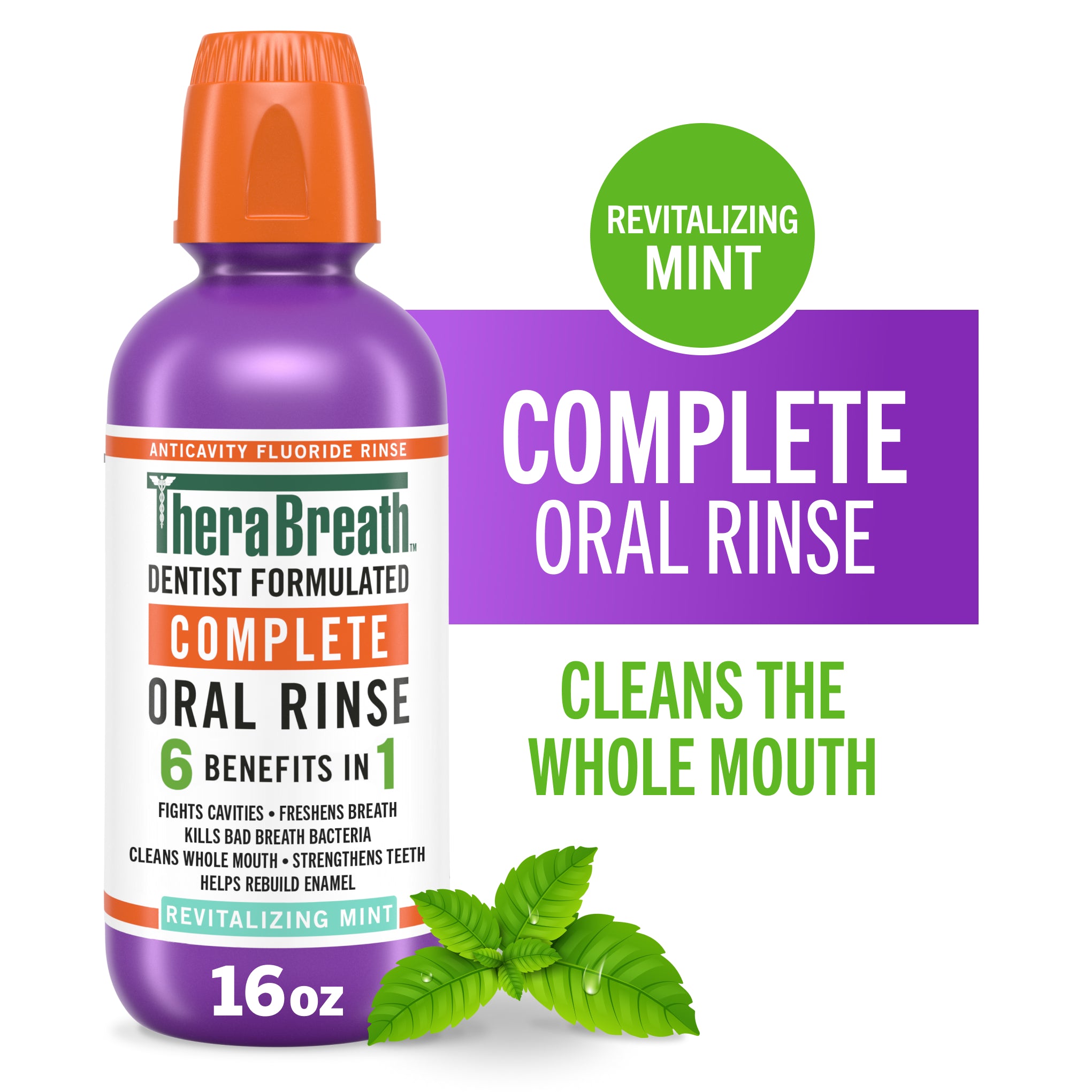 TheraBreath Complete Mouthwash. 6-in-1 Benefits. Alcohol-Free. Revitalizing Mint
