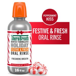 TheraBreath Limited Edition Holiday Festive & Fresh Oral Rinse. Peppermint Kiss